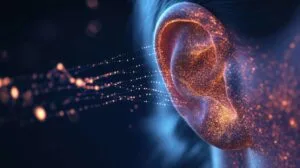 Sound waves entering ear, visualised for International Noise Awareness Day.