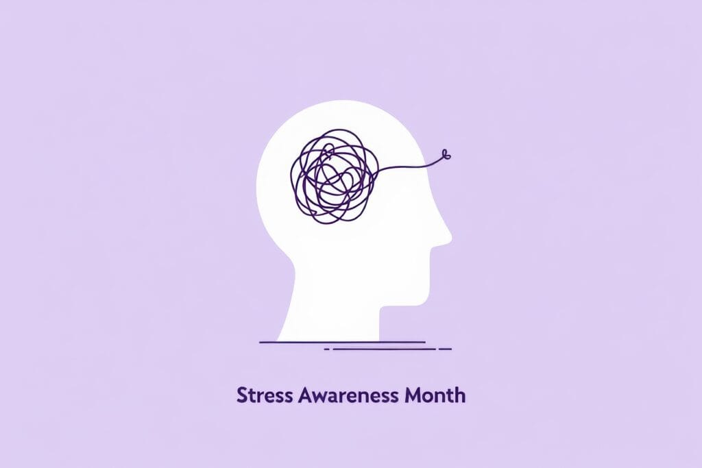 Illustration representing mental stress and confusion during Stress Awareness Month 2025.