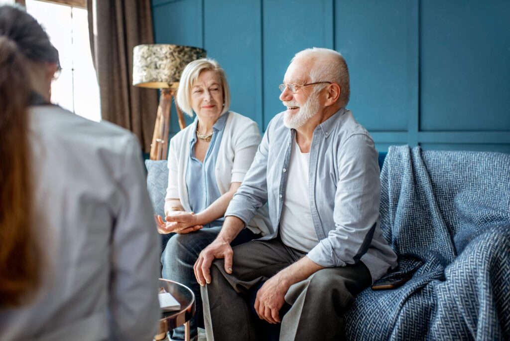 Couple discussing hearing tests in Newark